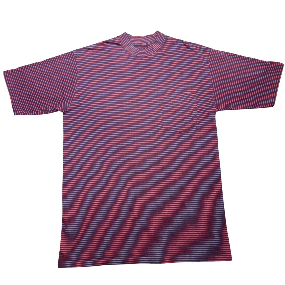 Vintage Red Blue Striped Pocket T-Shirt Large